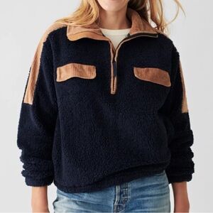 Faherty Navy and Tan Sherpa Teddy Jacket